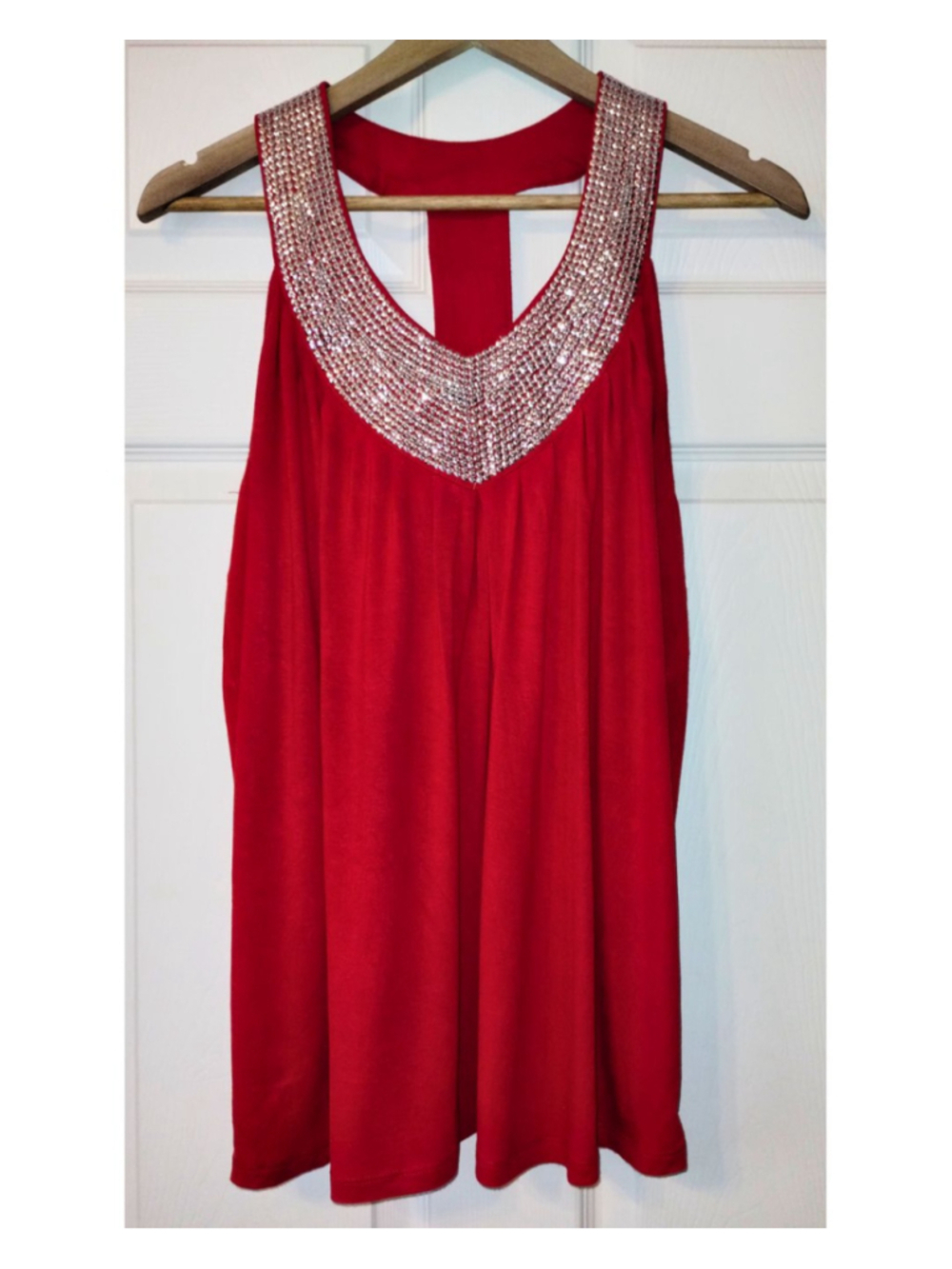 Women's LOLA B. Red & Silver Sequin Racerback Tank Top (Size XL)